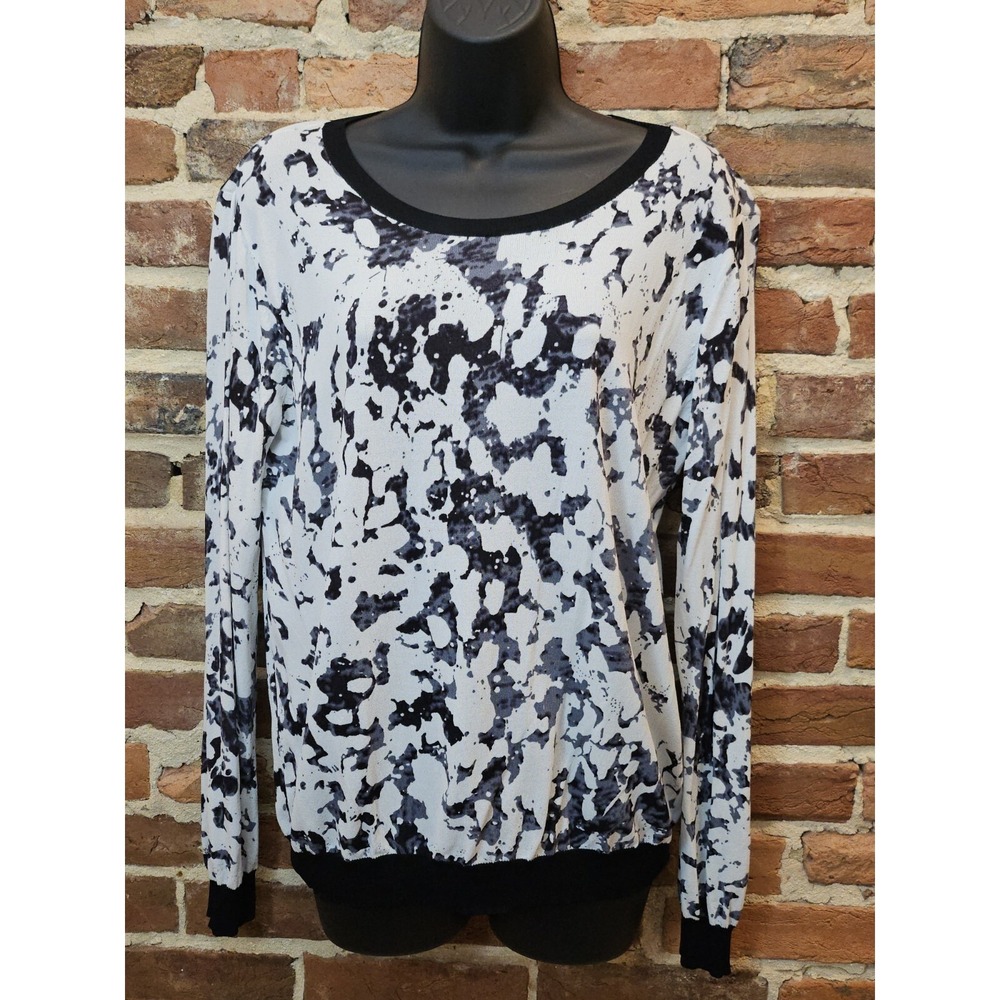 Si-Iae x‎ Anthropologie Top Womens Pullover Long Sleeve Black White Size LARGE